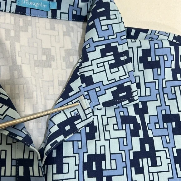 J.cMLAUGLIN GEOMETRIC BLOUSE WOMEN STRETCHY ELBOW SLEEVE BLUE Sz LARGE - Picture 11 of 12